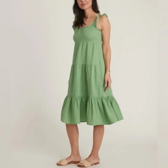 NWT Marine Layer Jude Flutter Sleeve Dress - Jade Sheen Size M - Picture 2 of 7